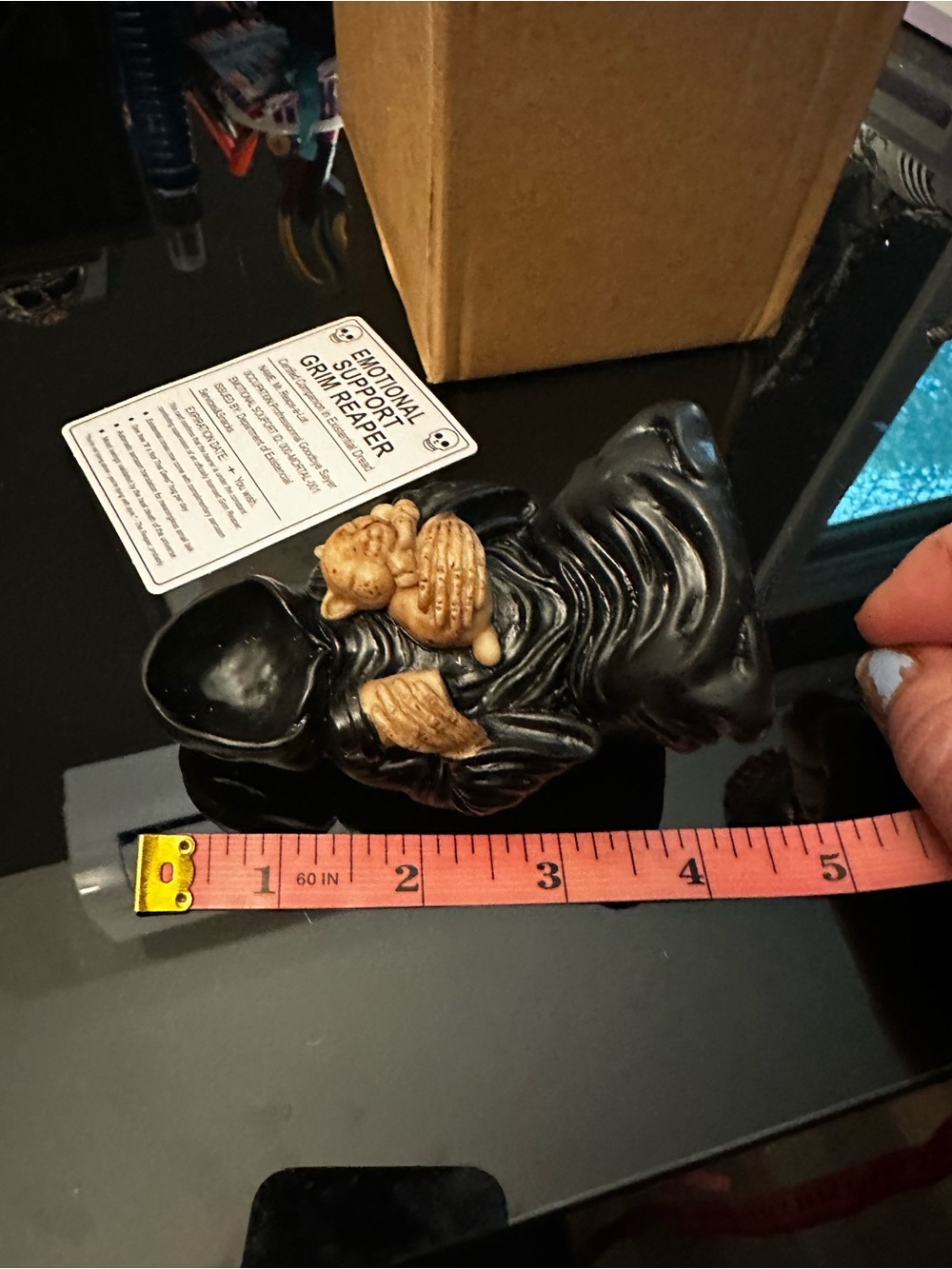 Grim Reaper Emotional Support Figurine in Black and Tan - Picture 8 of 8